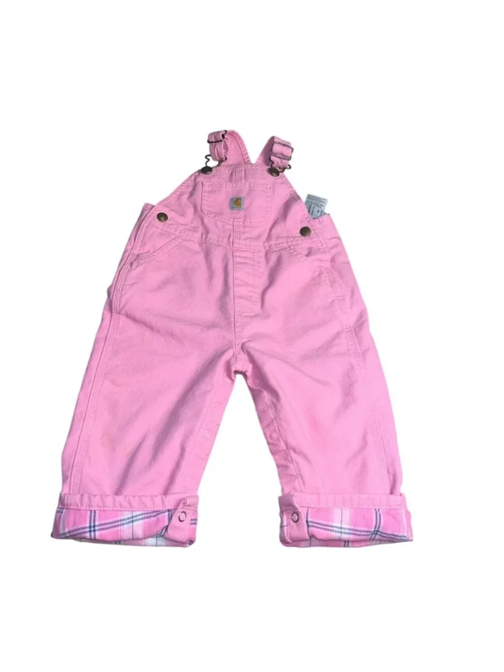 Carhartt Pink Flannel-Lined Overalls 18M Adjustable Straps Snap Closures